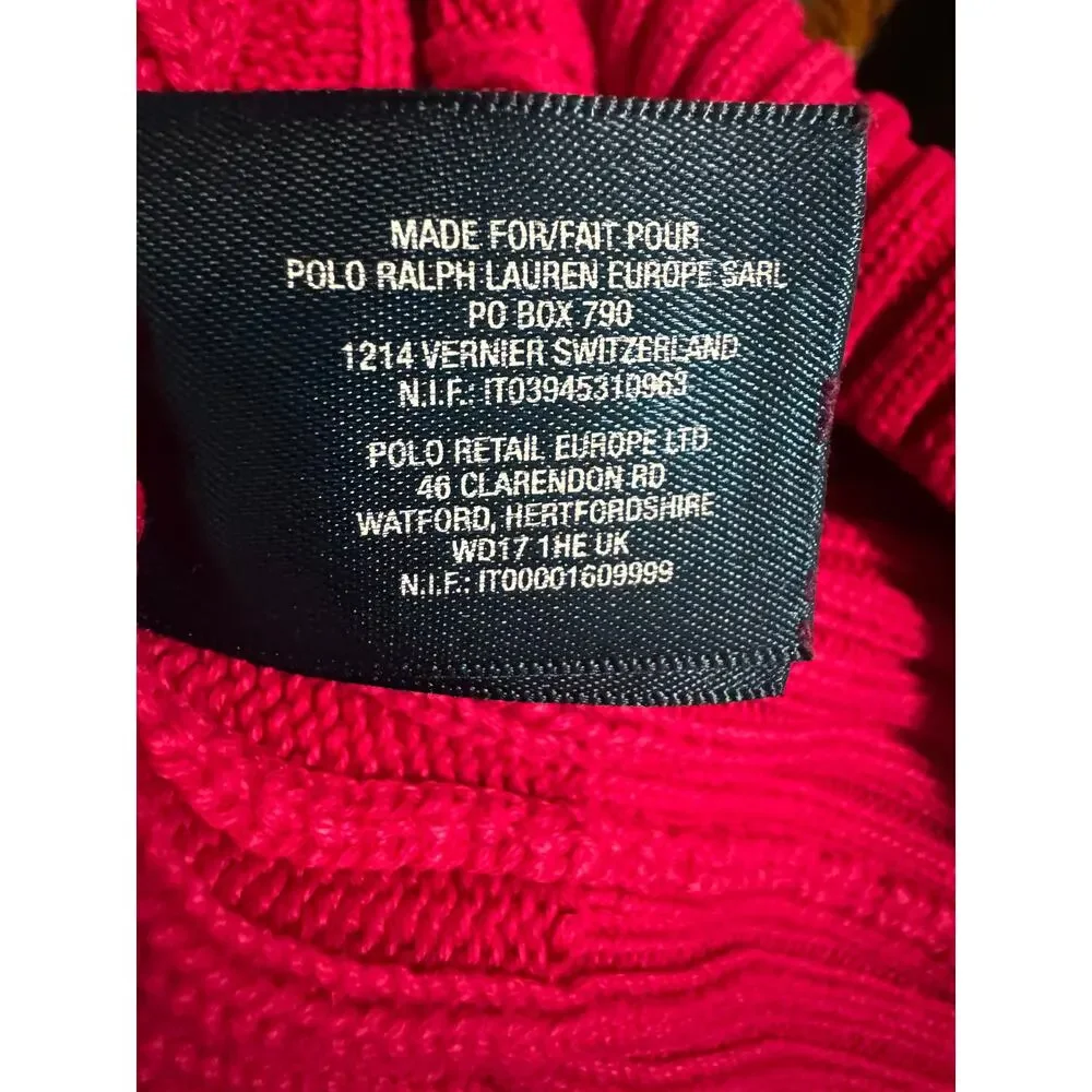 Girls Ralph Lauren POLO Pink Cable Knit Ruffle Front Sweater Top Size L (12/14)